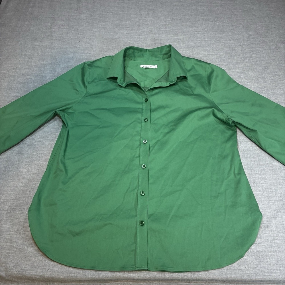 Chico's Women's Green Stretch Button Up Shirt Size 2 Large Long Sleeve Collared - Picture 1 of 11